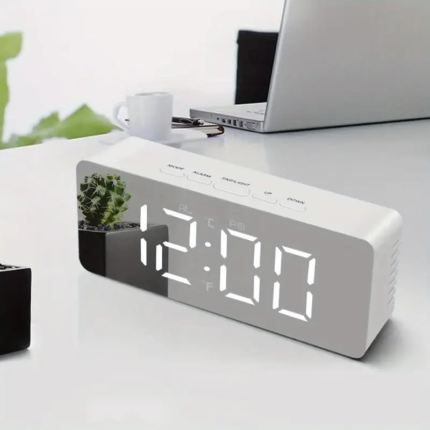 Modern LED Mirror Alarm Clock | Loud Alarm, Snooze, Modern Design